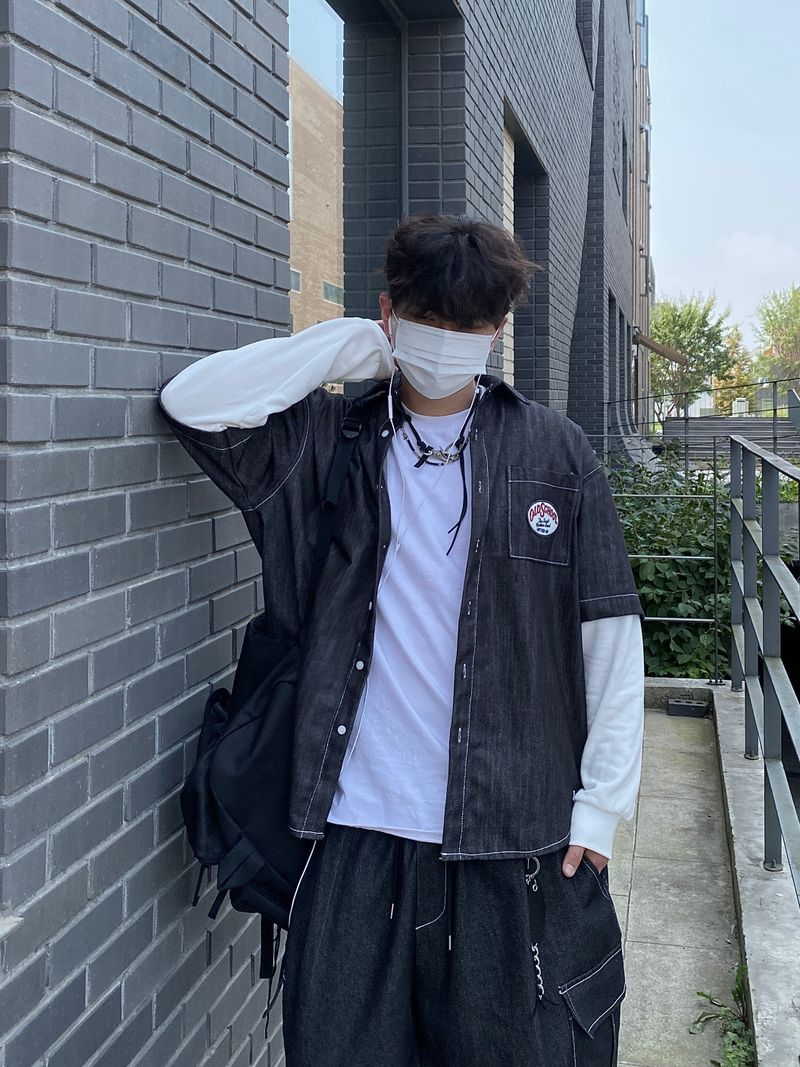 old patch layered shirt (2color)