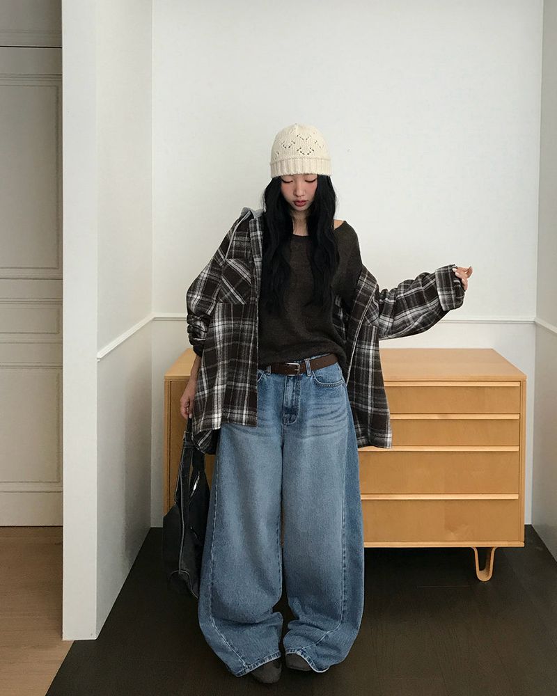 [ORIGINAL] Plain Hooded Check Shirt