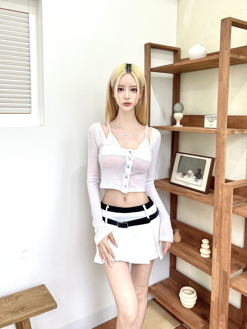 1303. Bralette layered button T (3color)