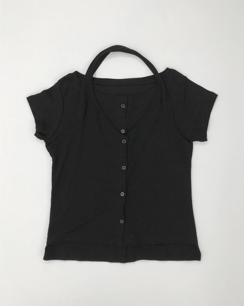 Dual-layer button T-shirt (4color)