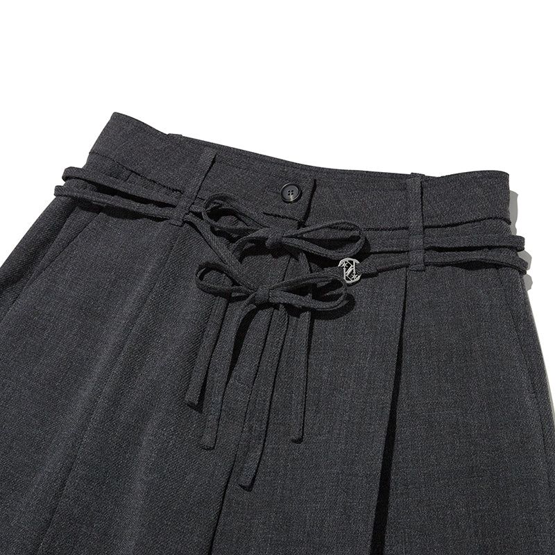 COLLECTION STRING CUT OFF WIDE SLACKS [CHARCOAL]