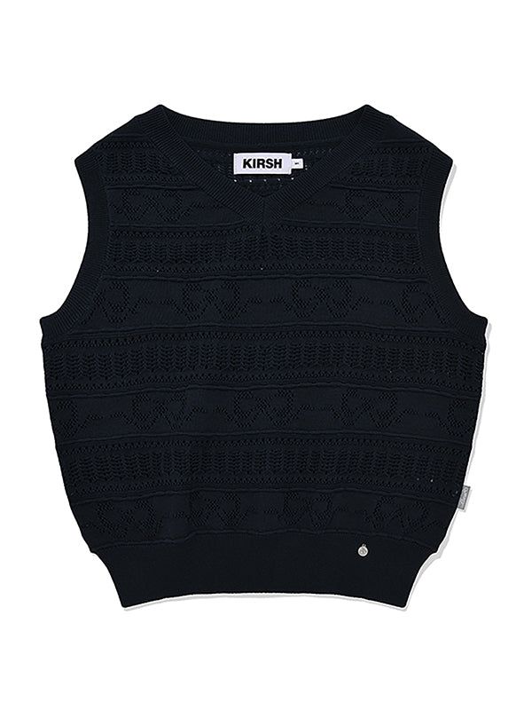 KIRSH（キルシー）の「RIBBON CROCHET CROP KNIT VEST [DARK NAVY]（Tops）」