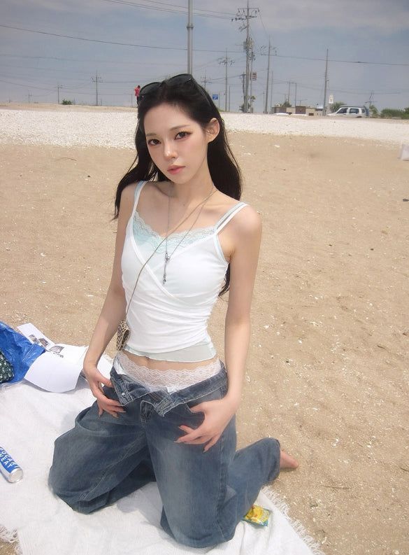 anyonemore(エニーワンモアー)の「Roger Layered Lace Color Matching Mesh Sleeveless(Tops)」