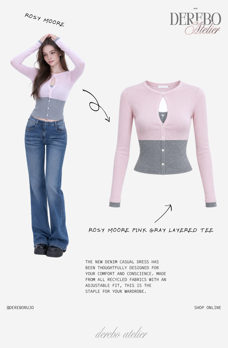 Rosy Moore Pink Gray Layered Tee