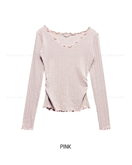 Heroni Ruffle Ribbed Long Sleeve