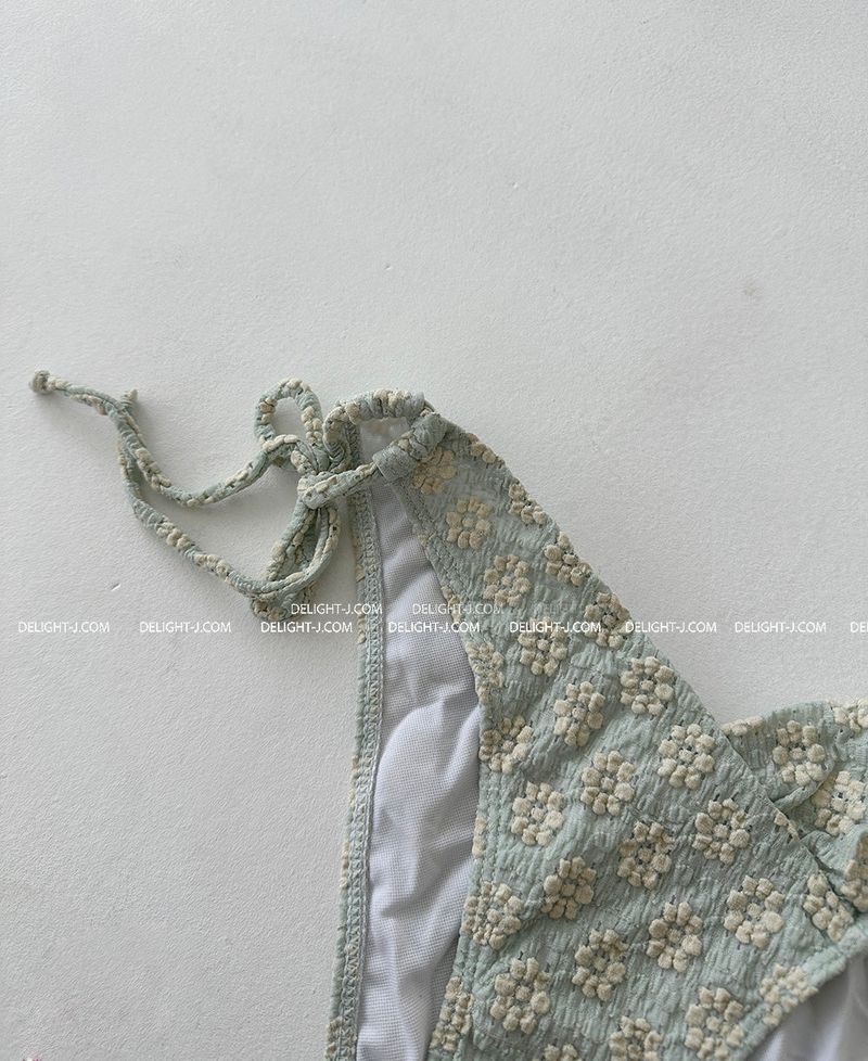 Flower embroidered tube top bikini