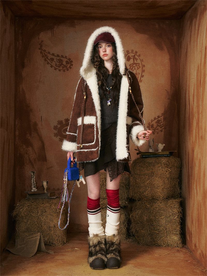Flower Button Duffle Shearling Coat