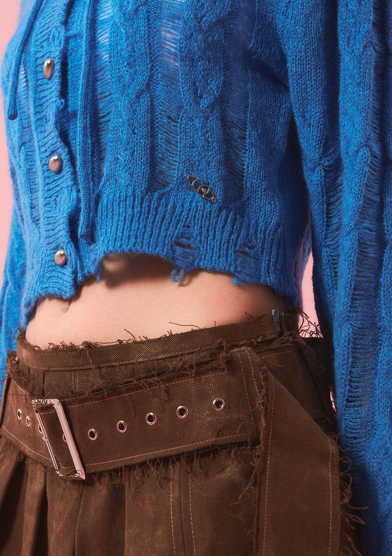 rough belted pleats sk - brown