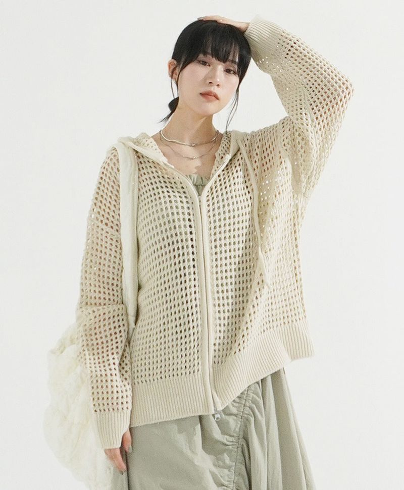 KIXI（キッシー）の「Mesh Finger Warmer Hood Zip-up（Tops）」