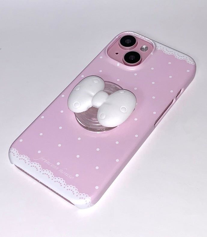 cute ribbon phone grip - white (normal)