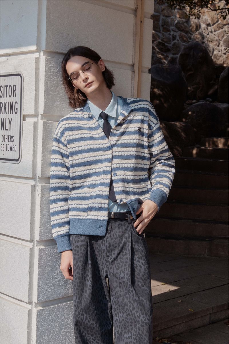 Alarm Loop Stripe Knit Cardigan - Blue