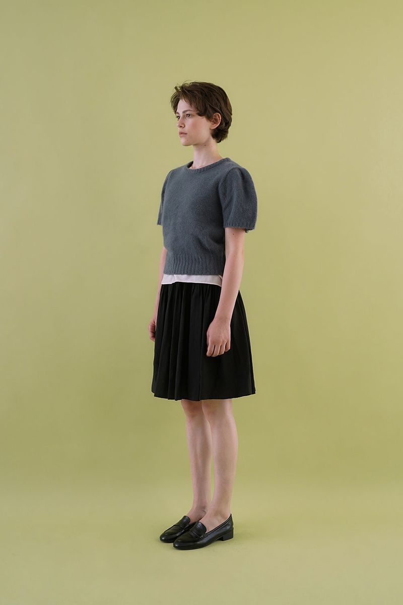 Puff raccoon half knit_dusty blue