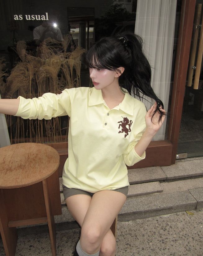 ULAN（ユレン）の「Horse Numbering PK Collar Long Sleeve Tee（Tops）」
