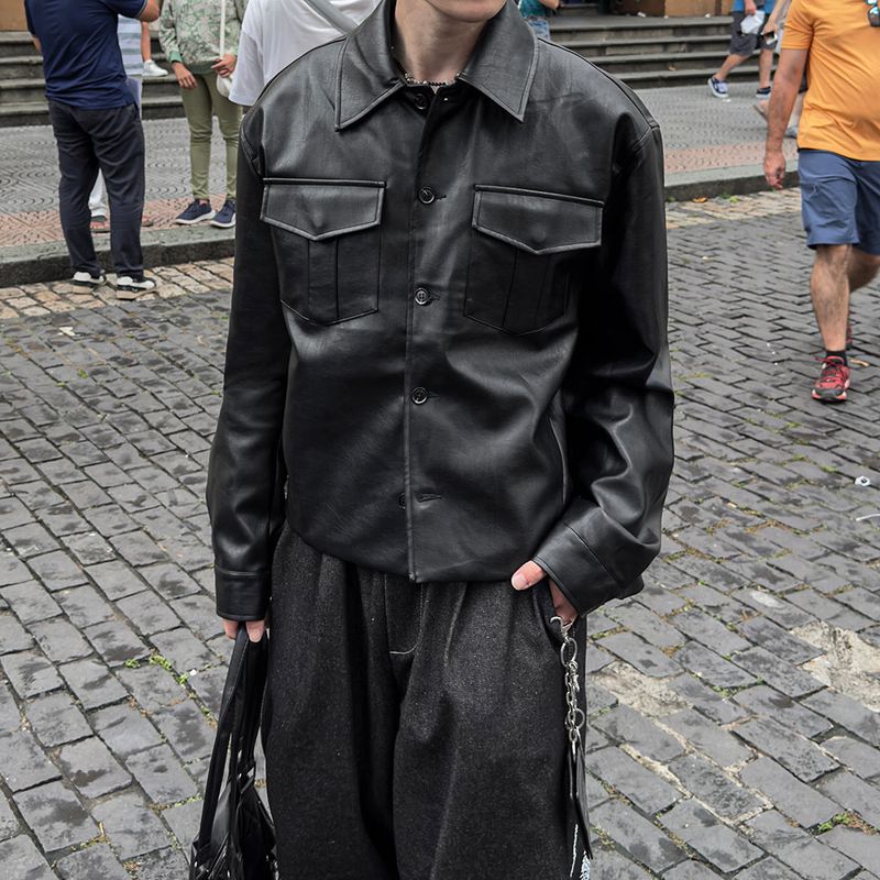 Mark Pocket Short Leather Jacket