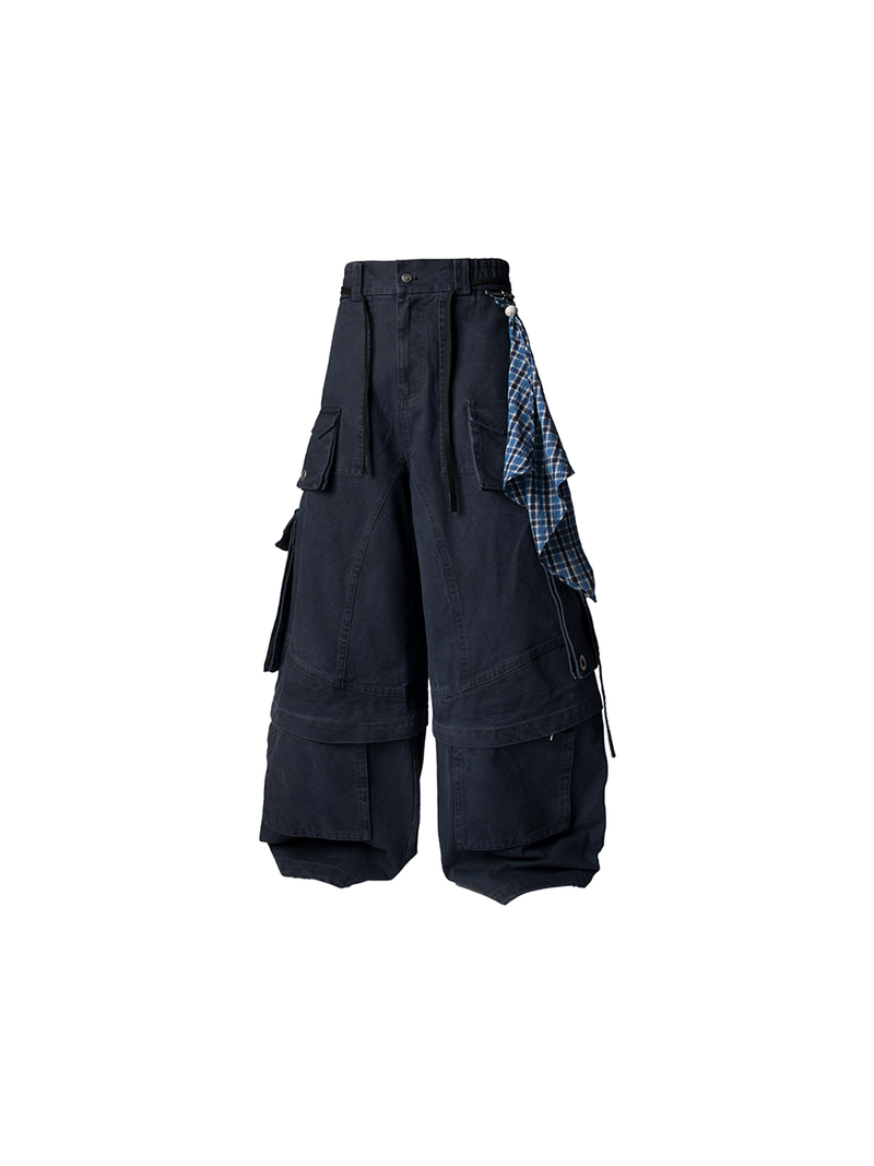 RELABEL Spatial Relations (Quartet) Eight-pocket Overlapping Detachable Distressed Multi-colour Double-jointed Workwear Ribbon Trousers
