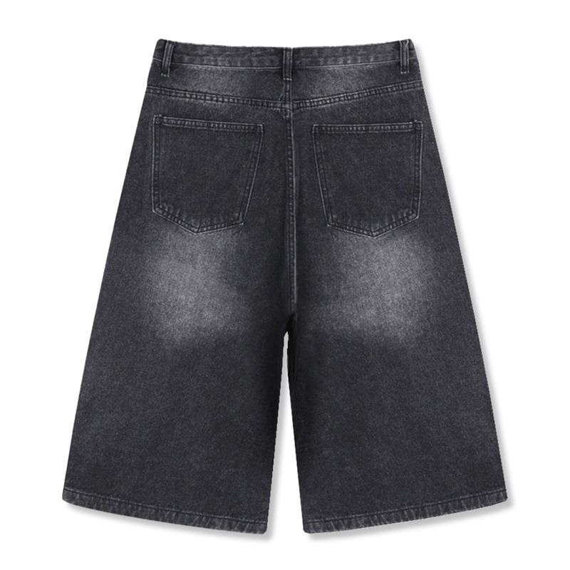 basic washing bermuda denim pants (black)