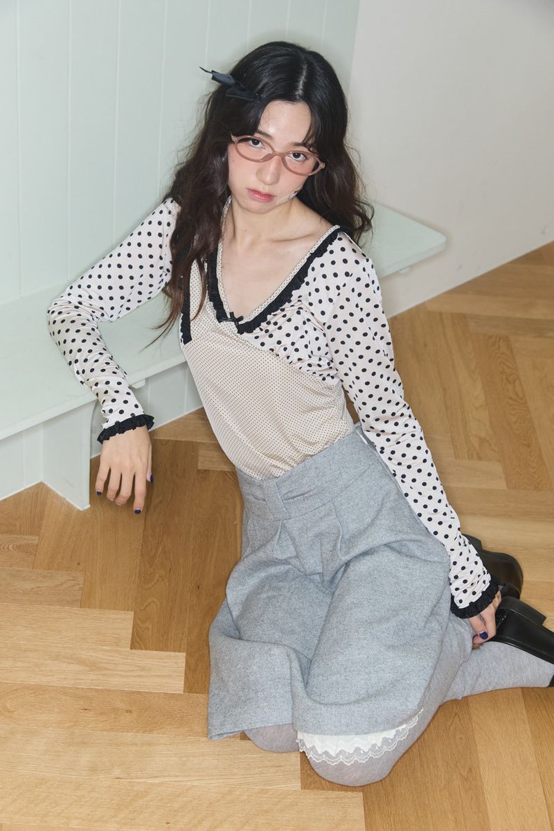 BOW MIDI WOOL SKIRT (GREY)