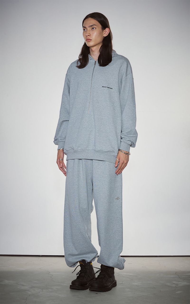 HAIF-ZIP HOODIE (LONG)_GRAY