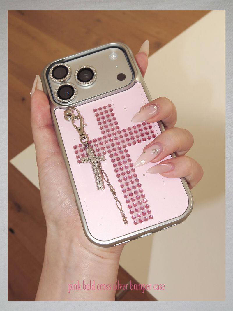 pink bold cross silver bumper case
