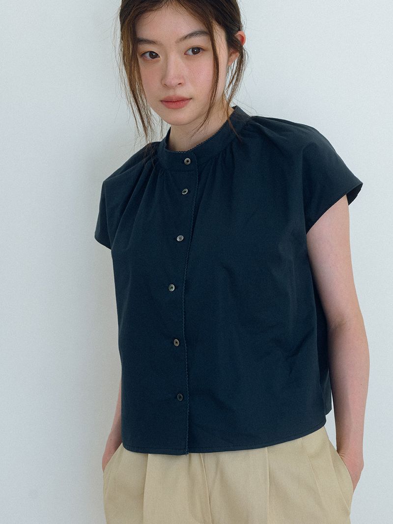 Lace Cap Sleeve Blouse - Navy