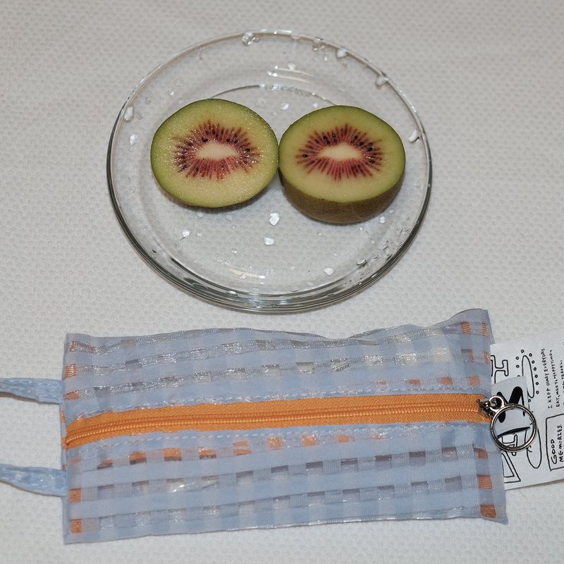 Glossy Cross Stripes Pencil Case (Sky Orange)