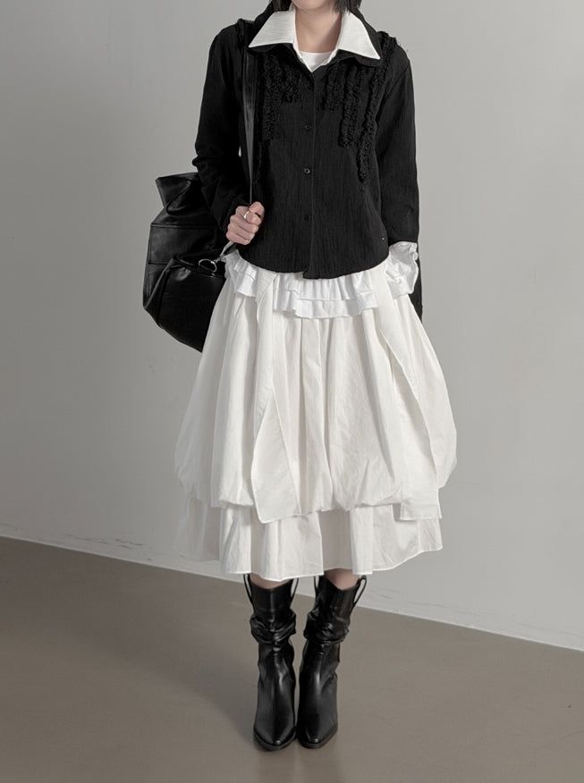 Lilum Balloon Tiered Midi Skirt