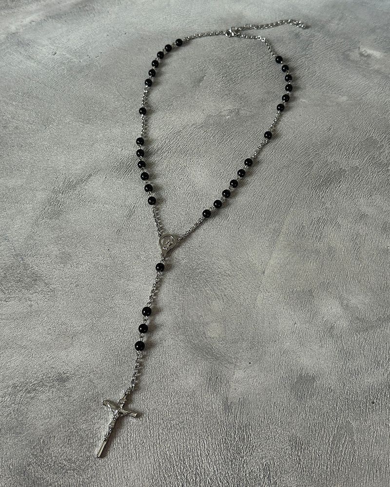 Delight-J（ディライトジェイ）の「Black Ball Mix Cross Long Necklace（Accessories）」