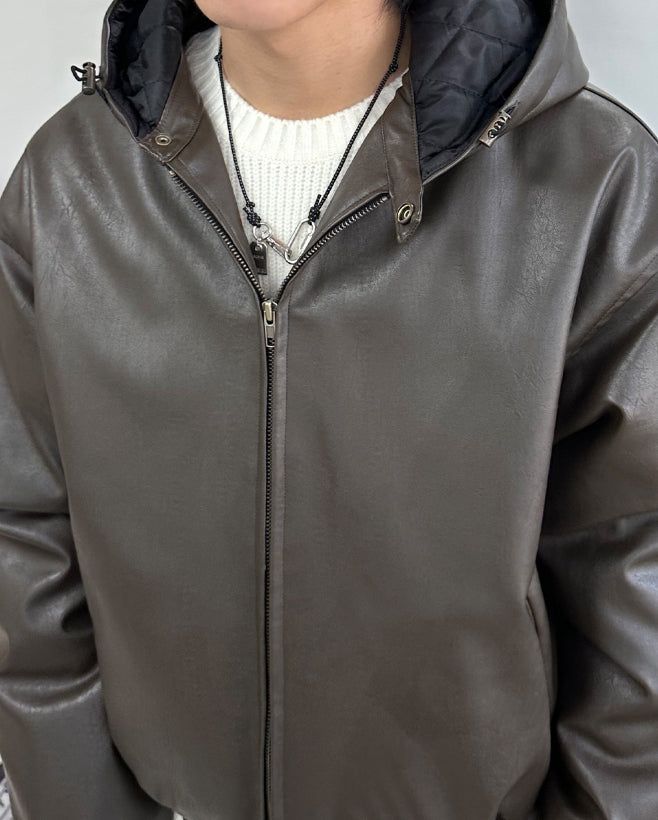 DL Leather Hooded Jumper (4oz)