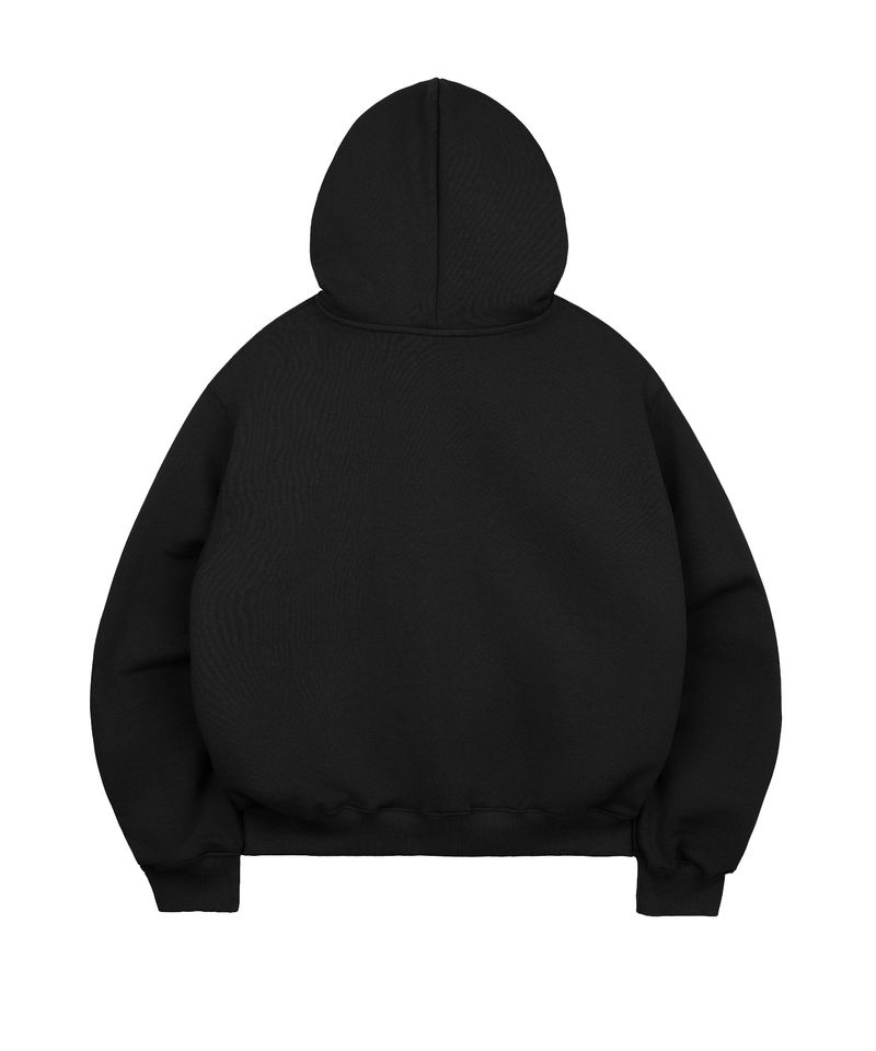 Star Lettering Patch Hoodie Zip-Up - Black