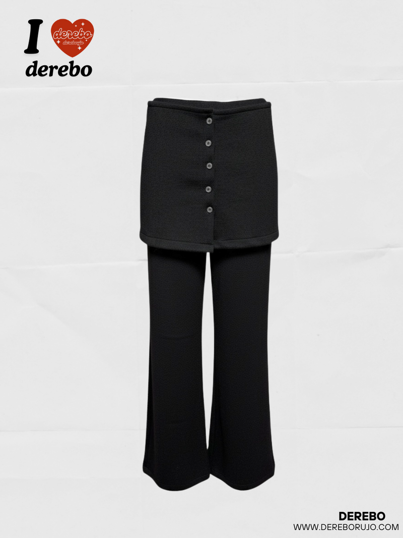 Layered skirt long knit pants
