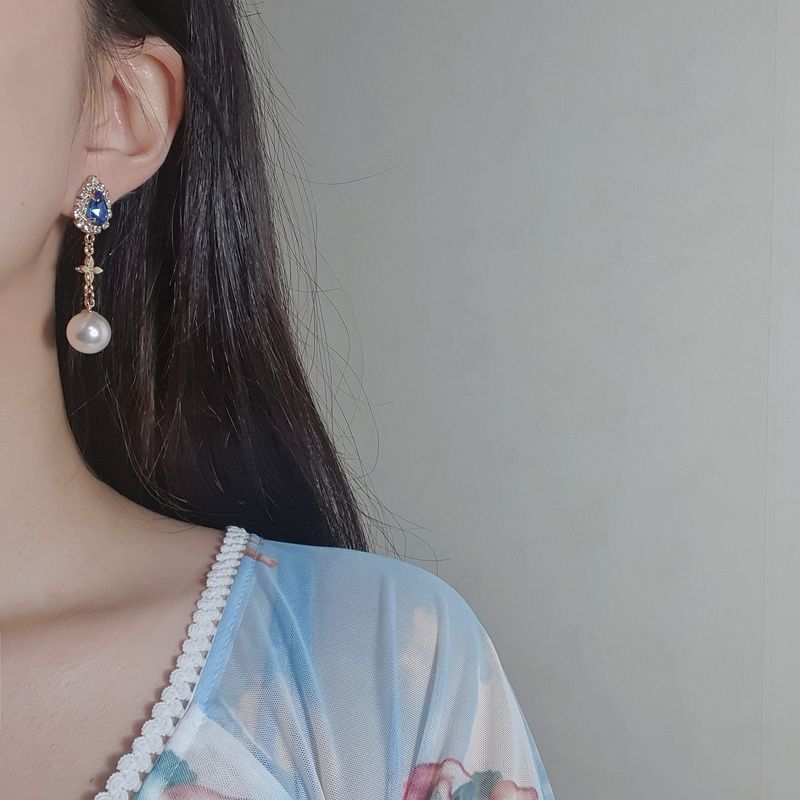 Blue Crystal and the Moon Earring