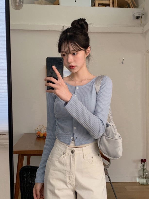 Side Shirring T-shirt Layered Rib Cardigan (3color)