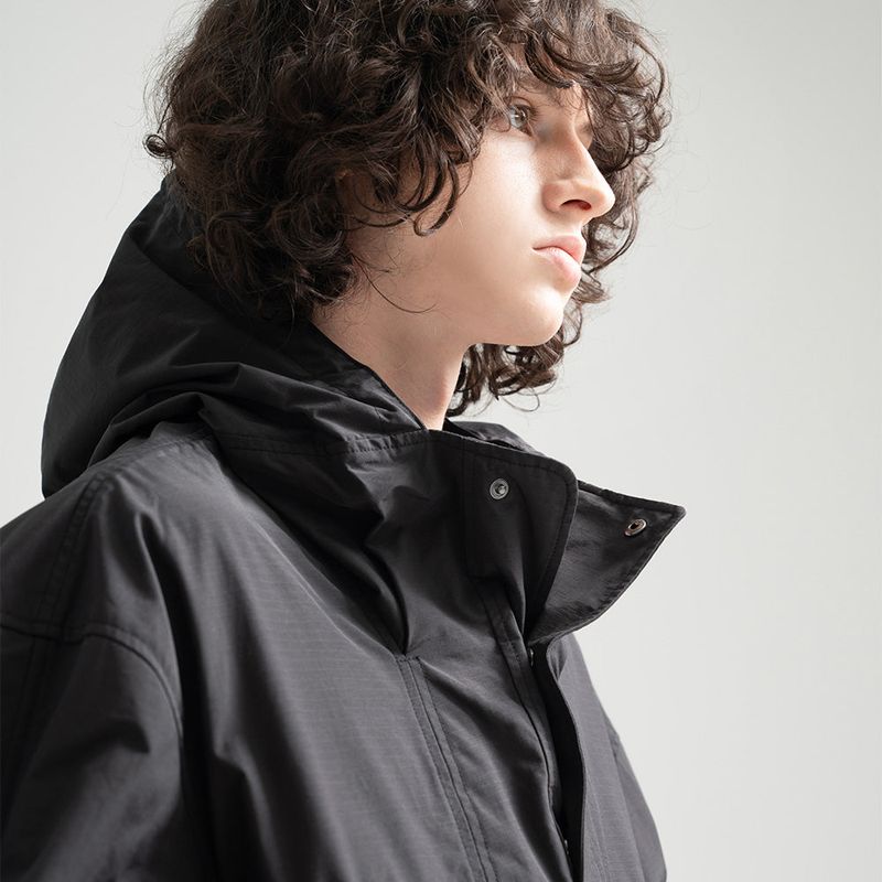 Nylon RIB Pullover Jacket - BLACK