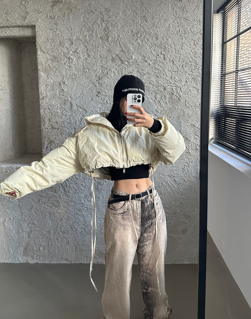reversible duck down double-sided crop padded coat