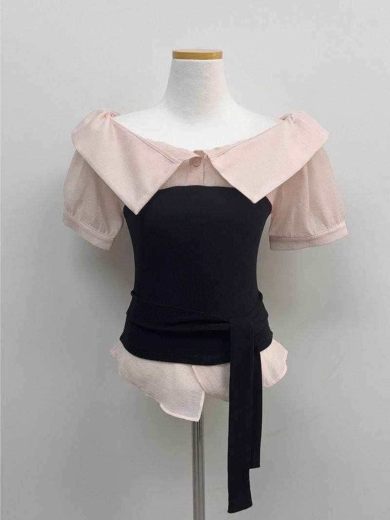 [Short Sleeve Version] Buttery Off-Shoulder Layered Blouse