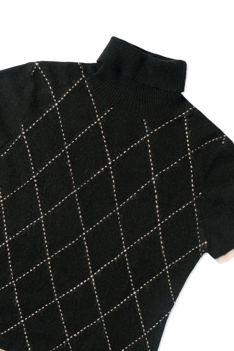 Argyle turtleneck half knit_black