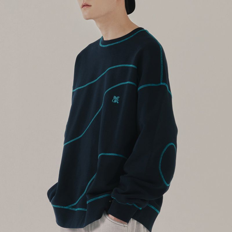 ROMANTIC CROWN(ロマンティッククラウン)の「WAVE STITCH SWEAT SHIRT_NAVY(Tops)」