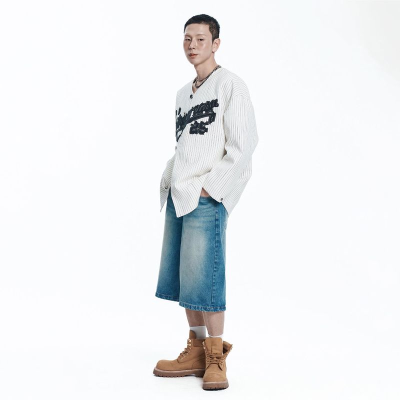 Star 8-part denim bermuda pants - DEEP BLUE