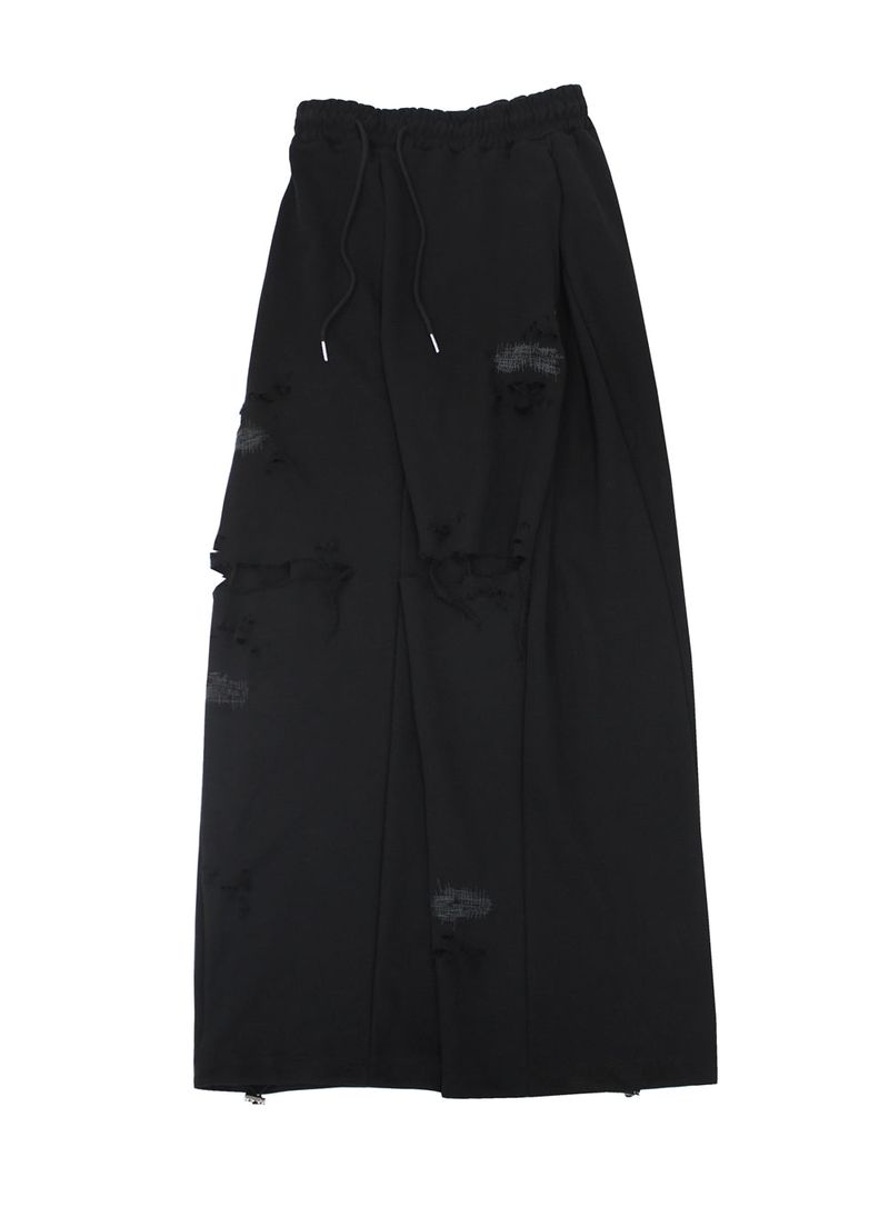 destroyed side tuck sweat pants (black)
