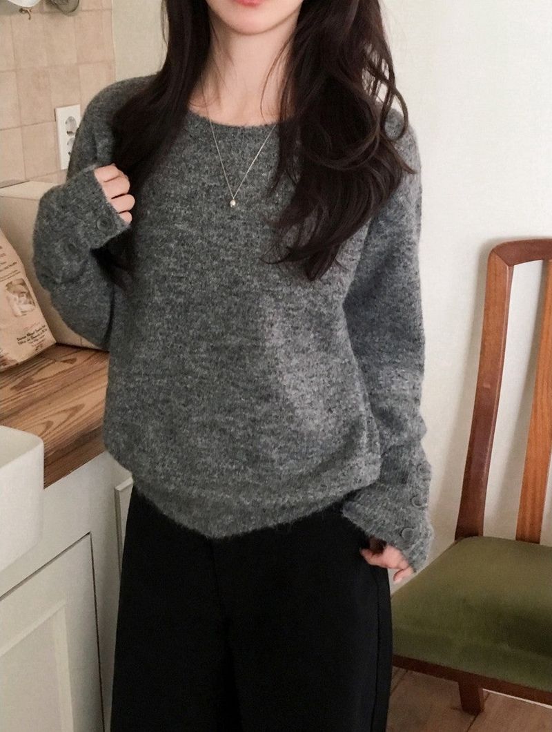 Sleeve Button Loose Wool Round Knit (4color)