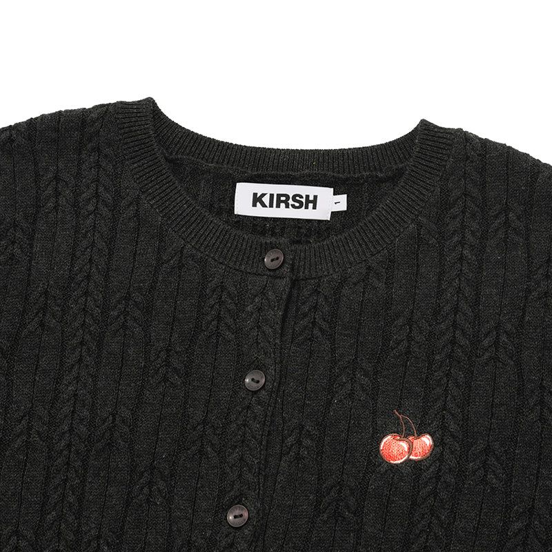 SMALL CHERRY CABLE CROP KNIT CARDIGAN [BLACK]