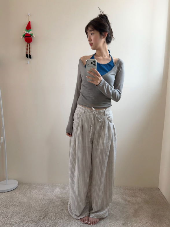 stripped pintuck pants