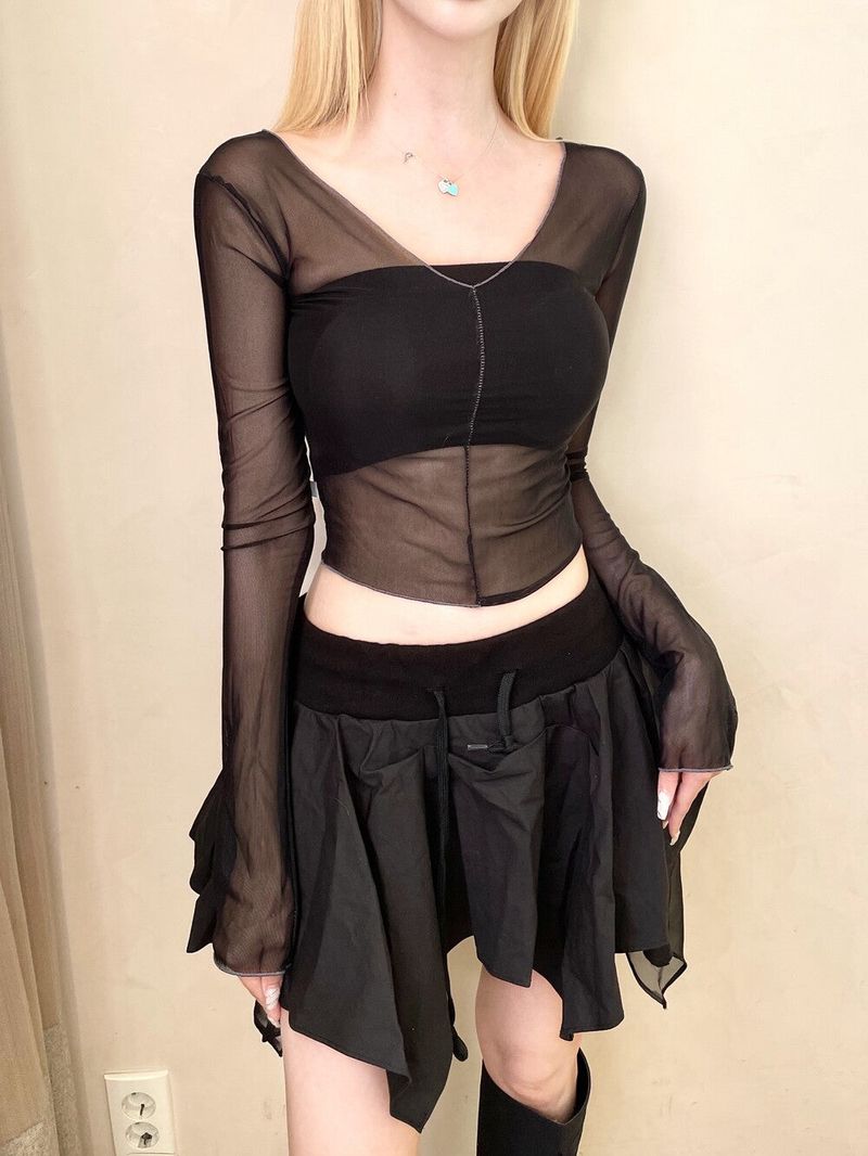 1379. See-through V neck T (3color)