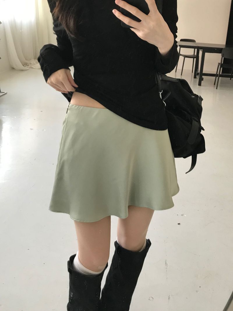 satin flare mini skirt (3 colors)