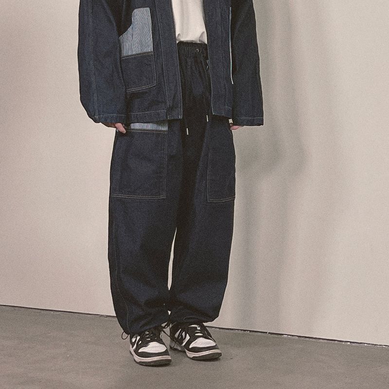 stripe patch denim pants_blue
