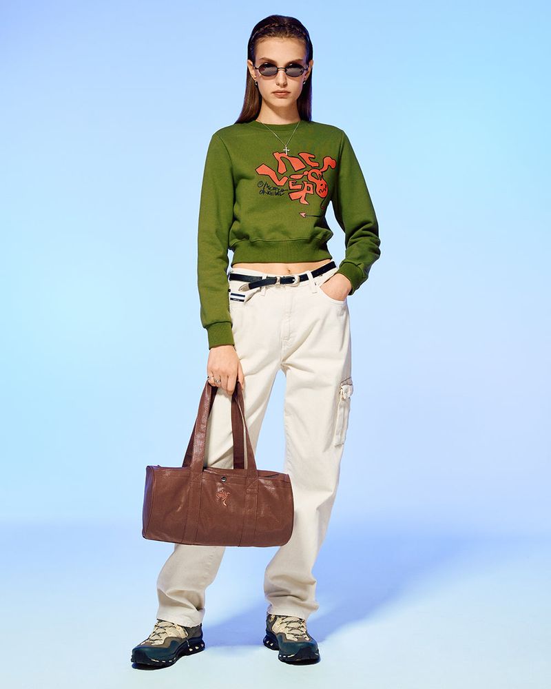 DEVIL HEAD LOGO CROP SWEATSHIRT-OLIVE