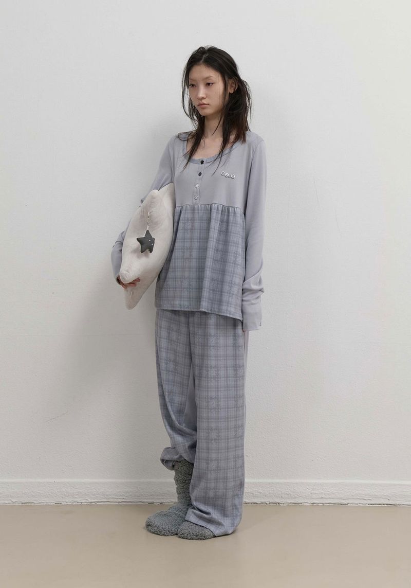 Check Sleep Long Sleeve / Grey