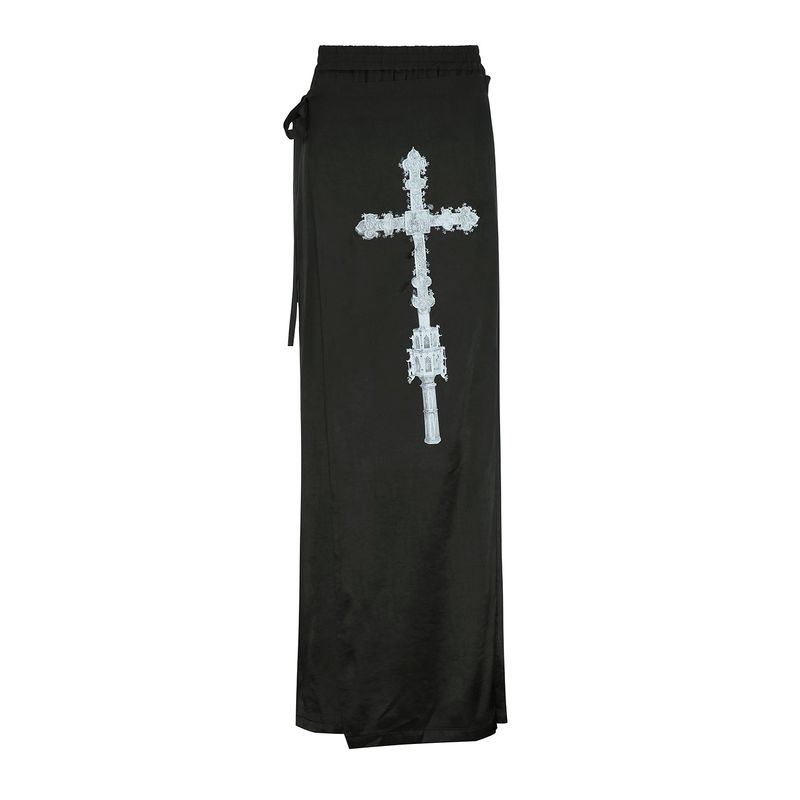 1 0 cross wrap skirt pants - BLACK