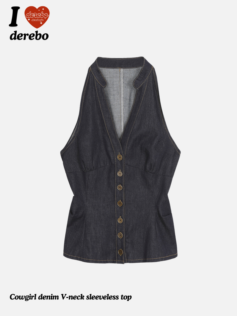 dereborujo（ドレボルゾー）の「Cowgirl denim V-neck sleeveless top（Tops）」