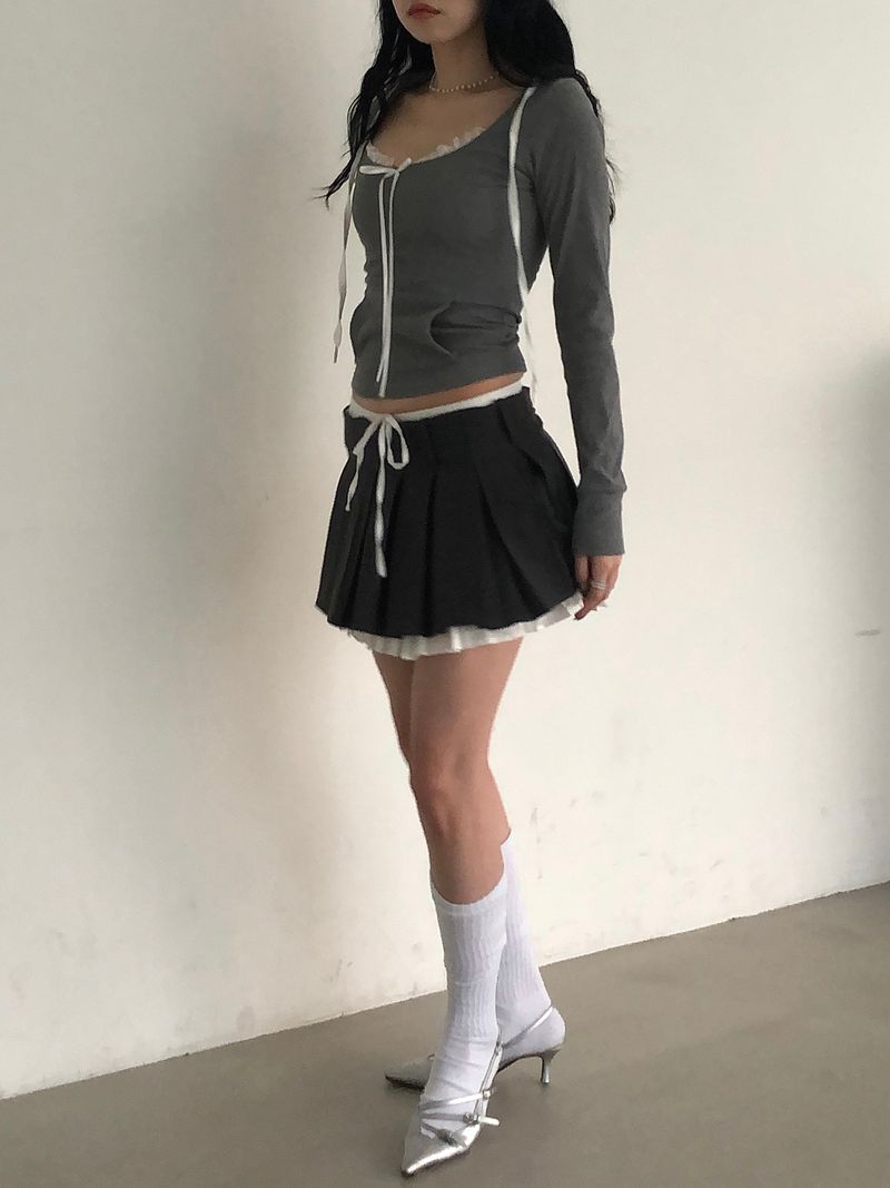 Gray Ribbon Lace Hoodie